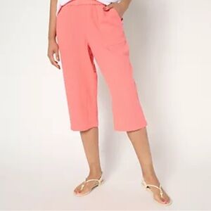 Denim & Co. Beach Regular Cotton Gauze Capri Pant. Sunset Coral. NIB